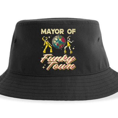 Mayor Of Funky Town Vintage Disco 80s Musician Funny Outfits Sustainable Bucket Hat