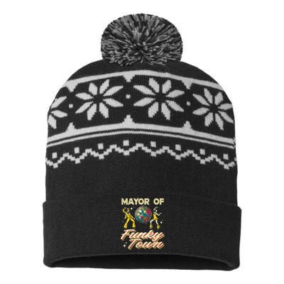 Mayor Of Funky Town Vintage Disco 80s Musician Funny Outfits USA-Made Snowflake Beanie