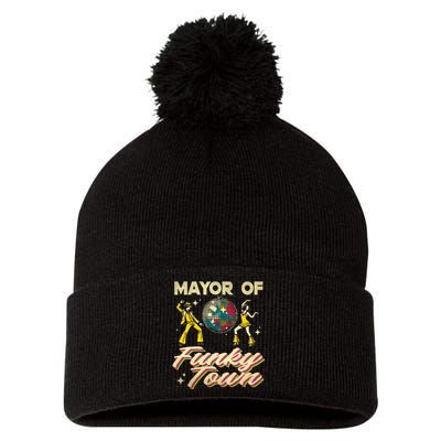 Mayor Of Funky Town Vintage Disco 80s Musician Funny Outfits Pom Pom 12in Knit Beanie