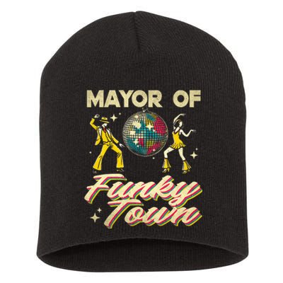 Mayor Of Funky Town Vintage Disco 80s Musician Funny Outfits Short Acrylic Beanie