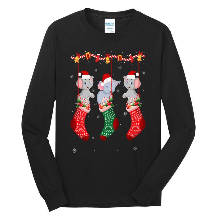 Matching Outfits for Holiday Party Elephant Christmas Socks Tall Long Sleeve T-Shirt