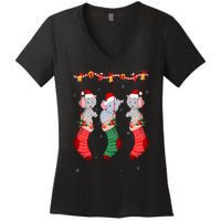 Matching Outfits for Holiday Party Elephant Christmas Socks Women's V-Neck T-Shirt