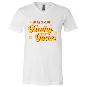 Mayor Of Funky Town 1970s Disco Funk 70s Retro Funk V-Neck T-Shirt