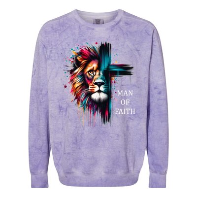 Man Of Faith Lion Jesus Christ Design Colorblast Crewneck Sweatshirt