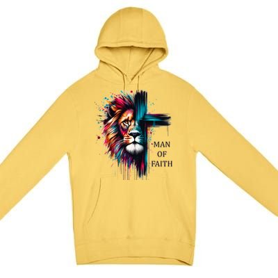 Man Of Faith Lion Jesus Christ Design Premium Pullover Hoodie