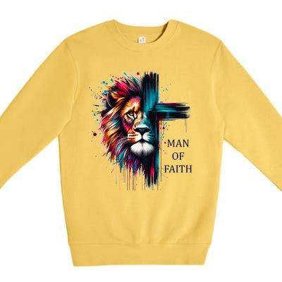 Man Of Faith Lion Jesus Christ Design Premium Crewneck Sweatshirt