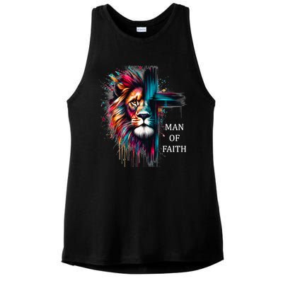 Man Of Faith Lion Jesus Christ Design Ladies PosiCharge Tri-Blend Wicking Tank