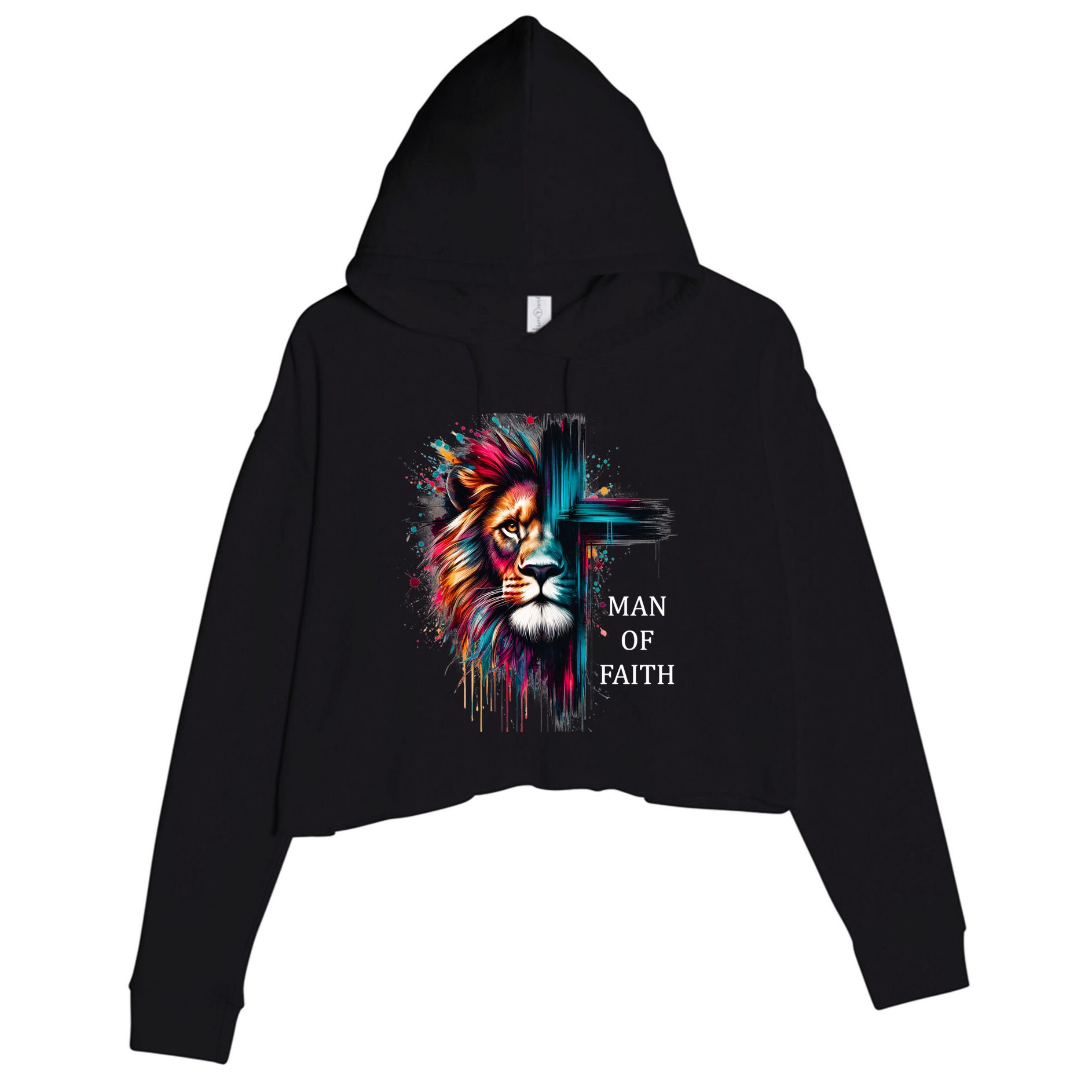 Man Of Faith Lion Jesus Christ Design Crop Fleece Hoodie