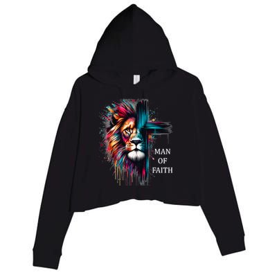 Man Of Faith Lion Jesus Christ Design Crop Fleece Hoodie