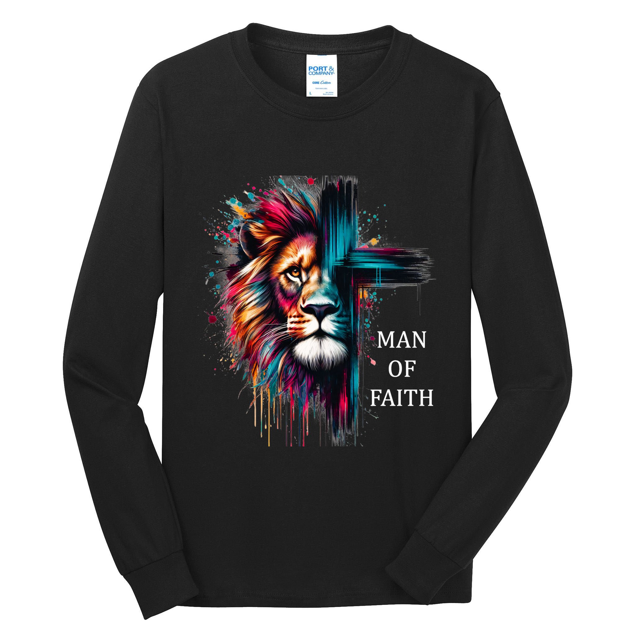 Man Of Faith Lion Jesus Christ Design Tall Long Sleeve T-Shirt