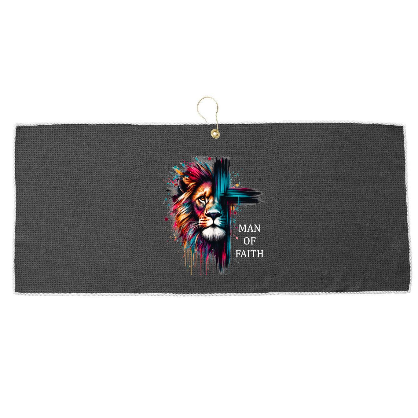 Man Of Faith Lion Jesus Christ Design Large Microfiber Waffle Golf Towel
