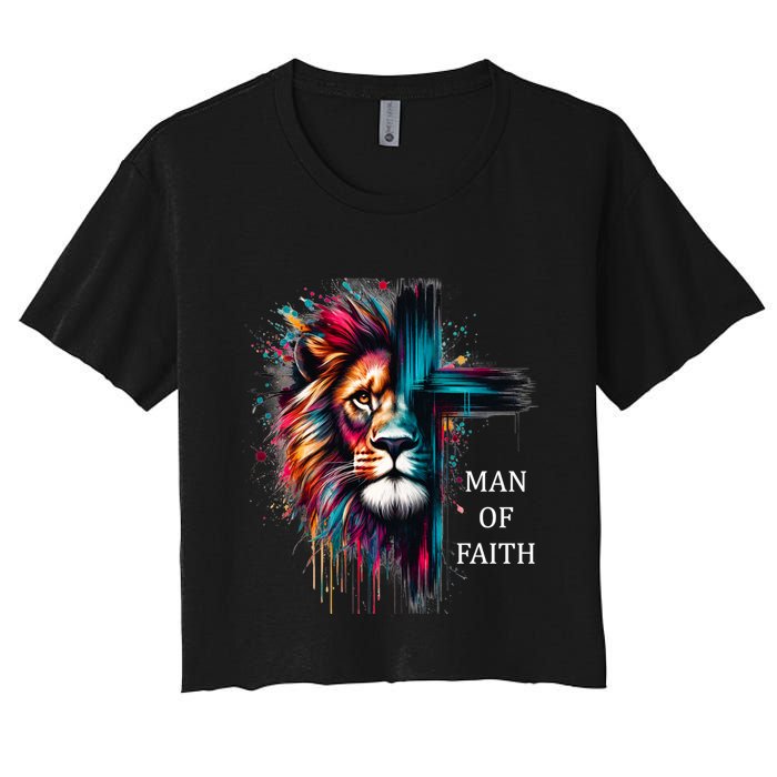 Man Of Faith Lion Jesus Christ Design Women's Crop Top Tee