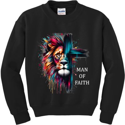 Man Of Faith Lion Jesus Christ Design Kids Sweatshirt