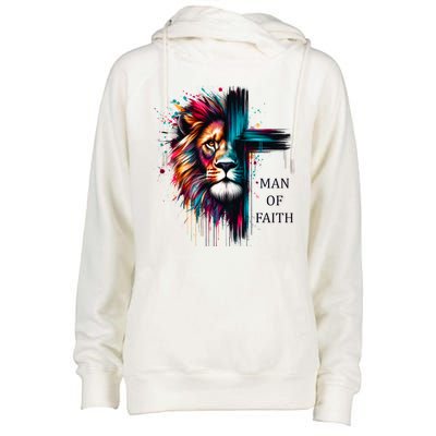 Man Of Faith Lion Jesus Christ Design Womens Funnel Neck Pullover Hood