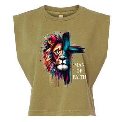 Man Of Faith Lion Jesus Christ Design Garment-Dyed Women's Muscle Tee