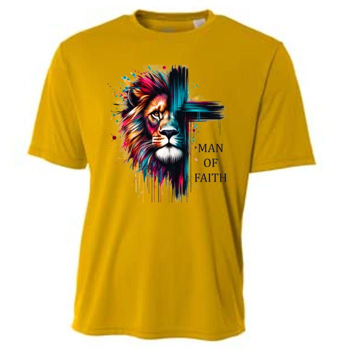 Man Of Faith Lion Jesus Christ Design Cooling Performance Crew T-Shirt