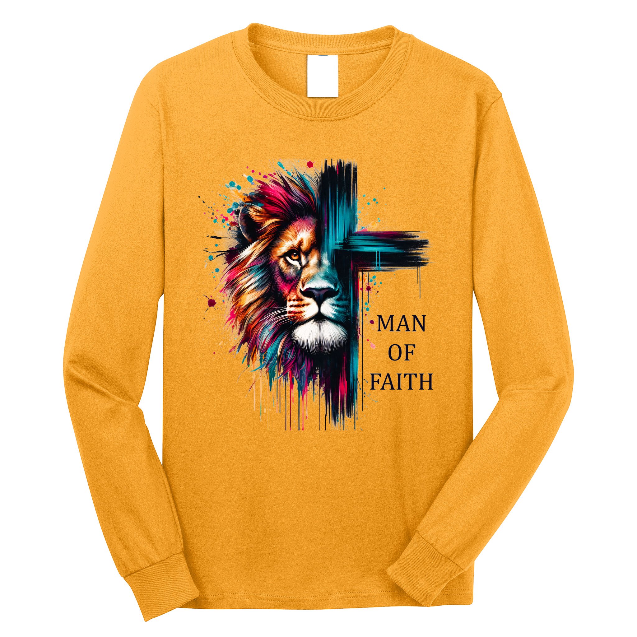 Man Of Faith Lion Jesus Christ Design Long Sleeve Shirt