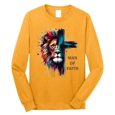 Man Of Faith Lion Jesus Christ Design Long Sleeve Shirt