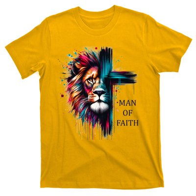 Man Of Faith Lion Jesus Christ Design T-Shirt