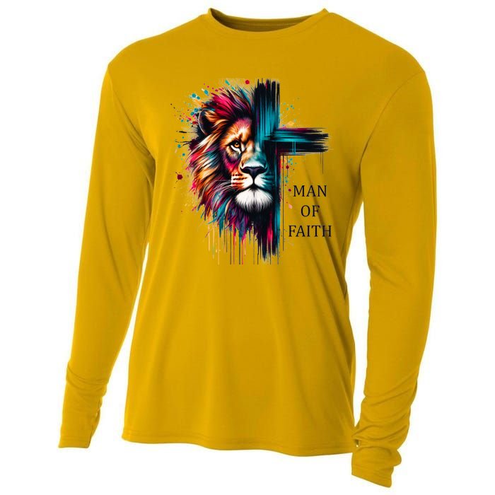 Man Of Faith Lion Jesus Christ Design Cooling Performance Long Sleeve Crew