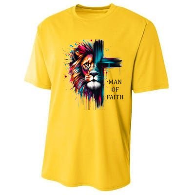 Man Of Faith Lion Jesus Christ Design Performance Sprint T-Shirt