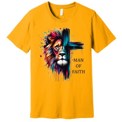 Man Of Faith Lion Jesus Christ Design Premium T-Shirt