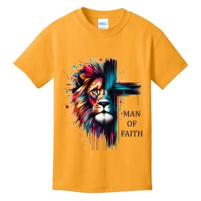 Man Of Faith Lion Jesus Christ Design Kids T-Shirt