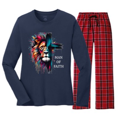 Man Of Faith Lion Jesus Christ Design Women's Long Sleeve Flannel Pajama Set 