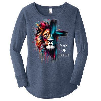 Man Of Faith Lion Jesus Christ Design Women's Perfect Tri Tunic Long Sleeve Shirt