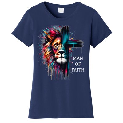 Man Of Faith Lion Jesus Christ Design Women's T-Shirt