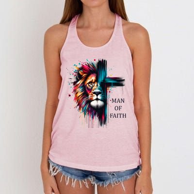 Man Of Faith Lion Jesus Christ Design Women's Knotted Racerback Tank