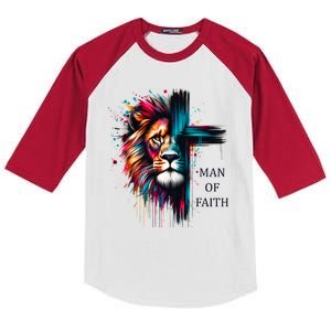 Man Of Faith Lion Jesus Christ Design Kids Colorblock Raglan Jersey