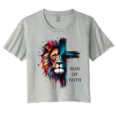 Man Of Faith Lion Jesus Christ Design Women's Crop Top Tee