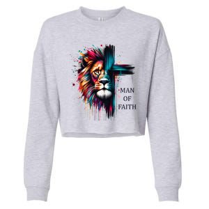 Man Of Faith Lion Jesus Christ Design Cropped Pullover Crew