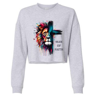 Man Of Faith Lion Jesus Christ Design Cropped Pullover Crew