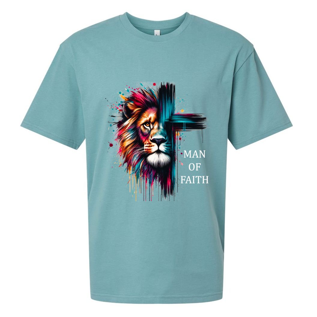 Man Of Faith Lion Jesus Christ Design Sueded Cloud Jersey T-Shirt