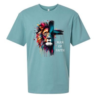 Man Of Faith Lion Jesus Christ Design Sueded Cloud Jersey T-Shirt