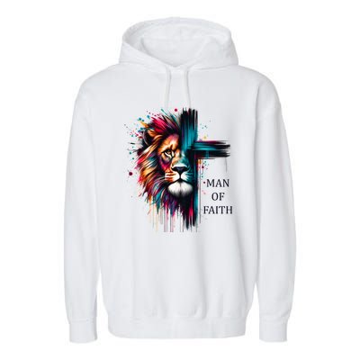 Man Of Faith Lion Jesus Christ Design Garment-Dyed Fleece Hoodie