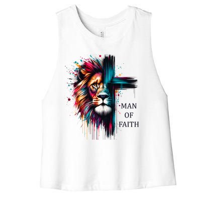 Man Of Faith Lion Jesus Christ Design Women's Racerback Cropped Tank