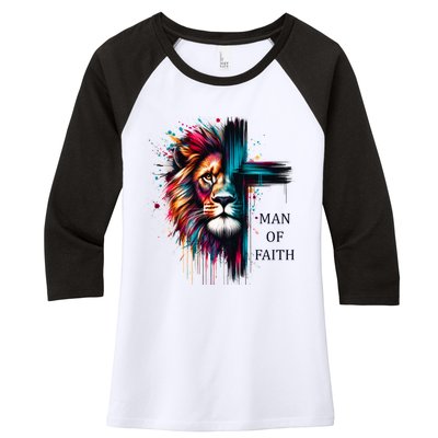 Man Of Faith Lion Jesus Christ Design Women's Tri-Blend 3/4-Sleeve Raglan Shirt