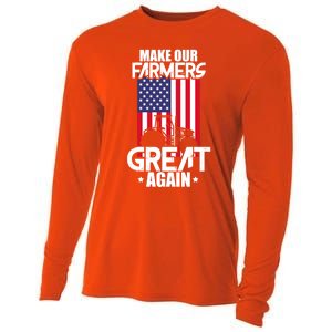 Make Our Farmer Great Again American Farmer Usa Flag Farming Gift Cooling Performance Long Sleeve Crew