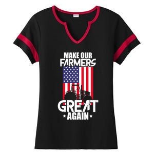 Make Our Farmer Great Again American Farmer Usa Flag Farming Gift Ladies Halftime Notch Neck Tee