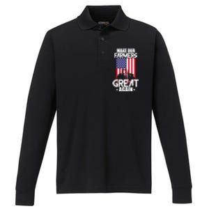 Make Our Farmer Great Again American Farmer Usa Flag Farming Gift Performance Long Sleeve Polo