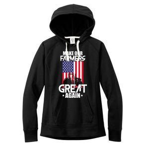 Make Our Farmer Great Again American Farmer Usa Flag Farming Gift Women's Fleece Hoodie