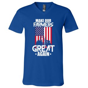 Make Our Farmer Great Again American Farmer Usa Flag Farming Gift V-Neck T-Shirt