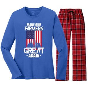 Make Our Farmer Great Again American Farmer Usa Flag Farming Gift Women's Long Sleeve Flannel Pajama Set 