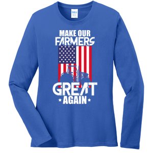 Make Our Farmer Great Again American Farmer Usa Flag Farming Gift Ladies Long Sleeve Shirt