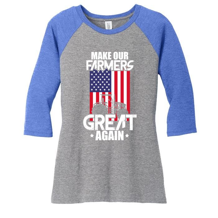 Make Our Farmer Great Again American Farmer Usa Flag Farming Gift Women's Tri-Blend 3/4-Sleeve Raglan Shirt