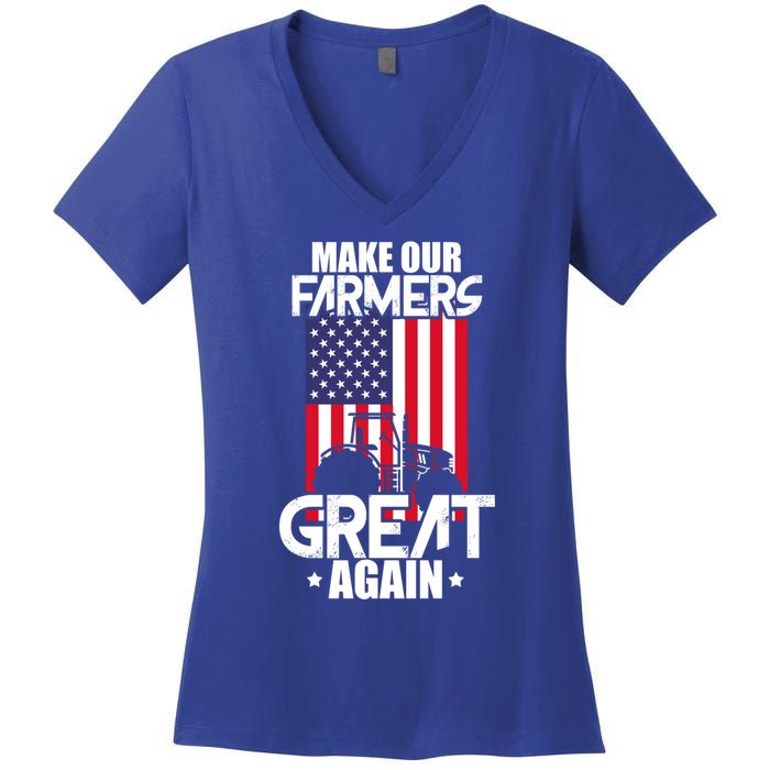 Make Our Farmer Great Again American Farmer Usa Flag Farming Gift Women's V-Neck T-Shirt