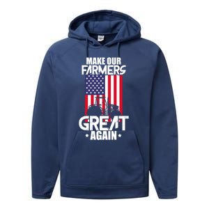 Make Our Farmer Great Again American Farmer Usa Flag Farming Gift Performance Fleece Hoodie